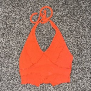 Orange Halter Cropped Tank